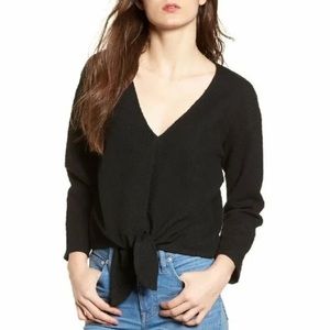 Madewell Texture & Thread Black Tie-Front Cotton Top